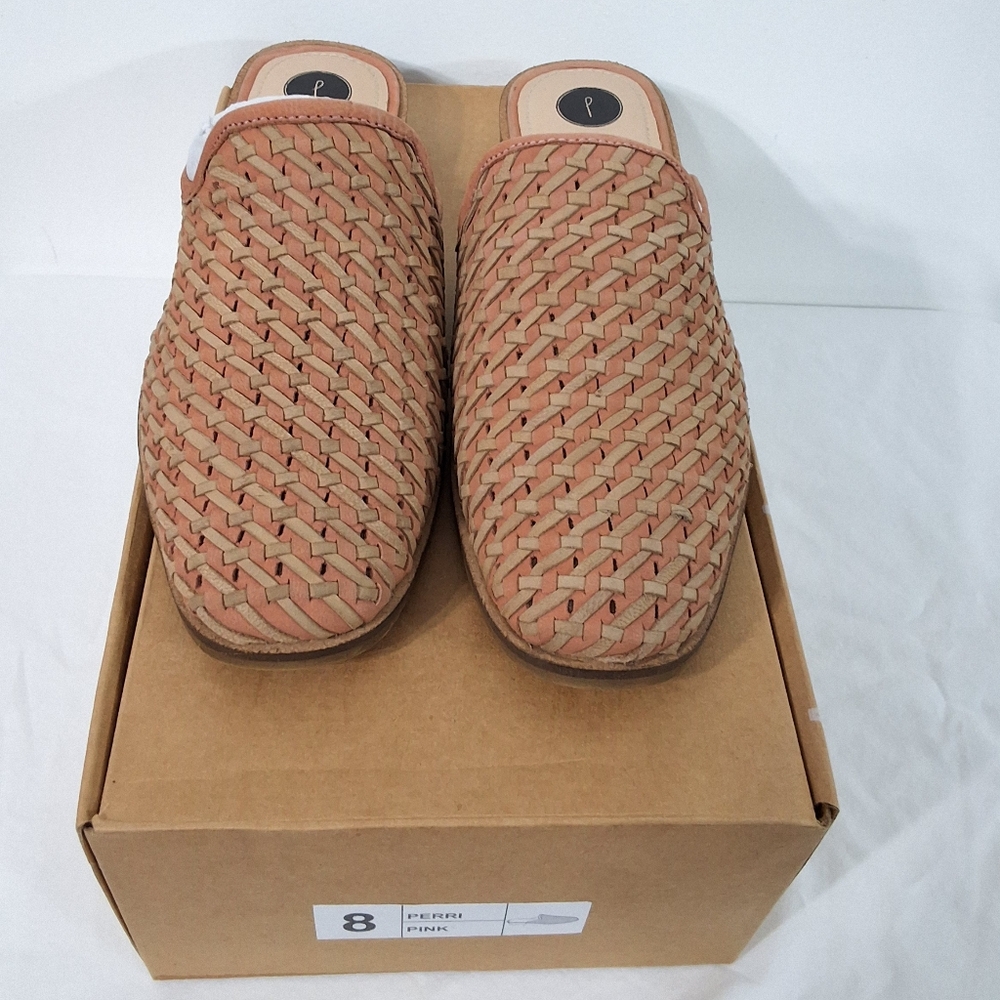 Journee Signature Perri Pink Woven Leather Slip On Mules, Size 8, New In Box